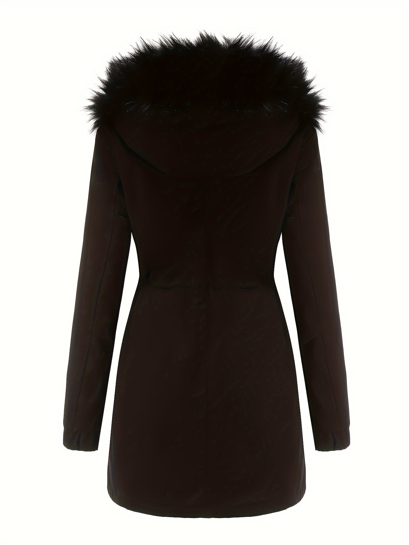 100% Solid Color Women's Mid-Length Thickened Fleece-Lined Warm Cotton Parka Coat with Faux Fur Hood - Casual Polyester Winter Fashion Jacket