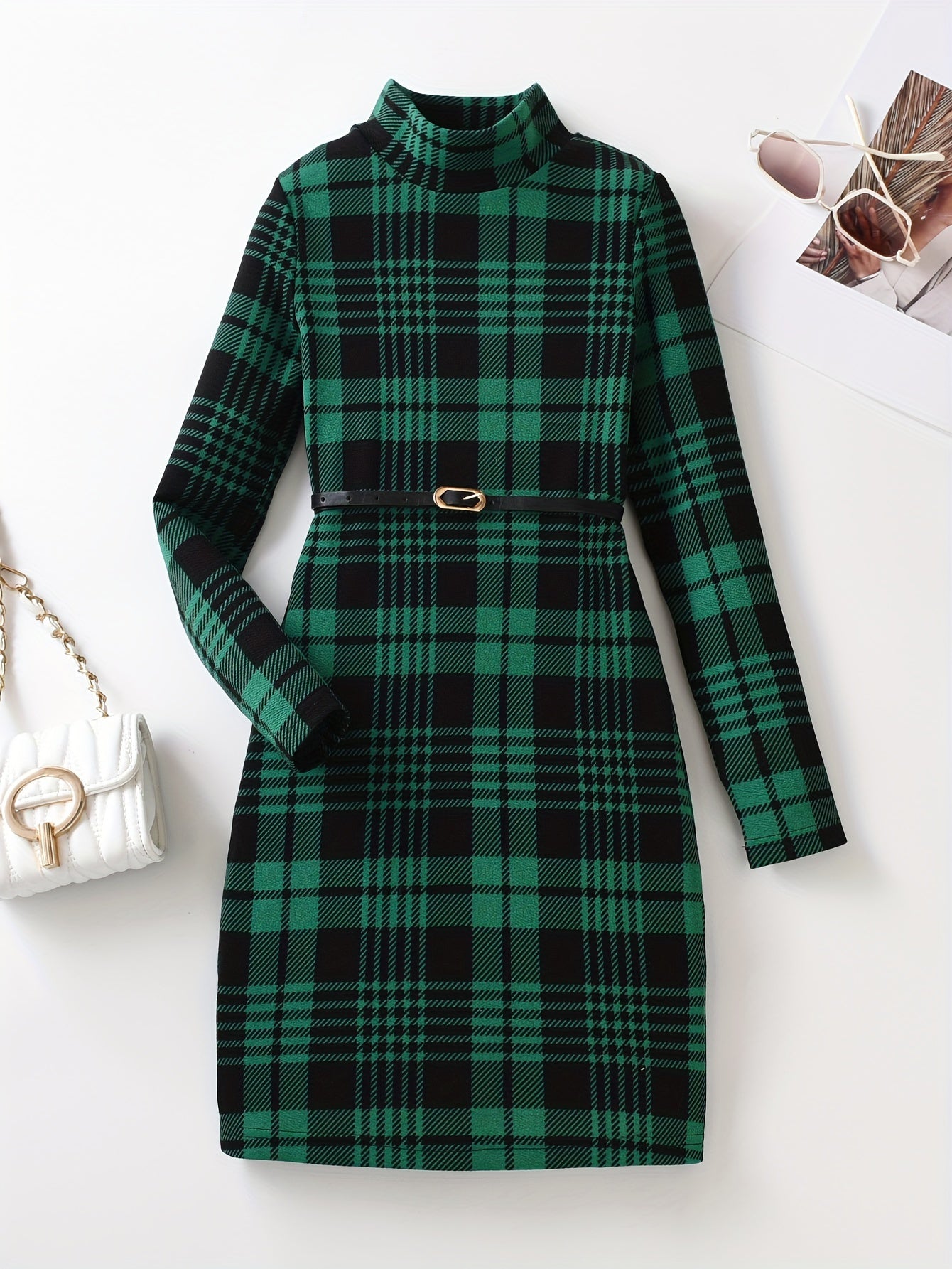 Vintage Girls' Plaid Turtleneck Long Sleeve Dress Kids Clothes For Fall Party