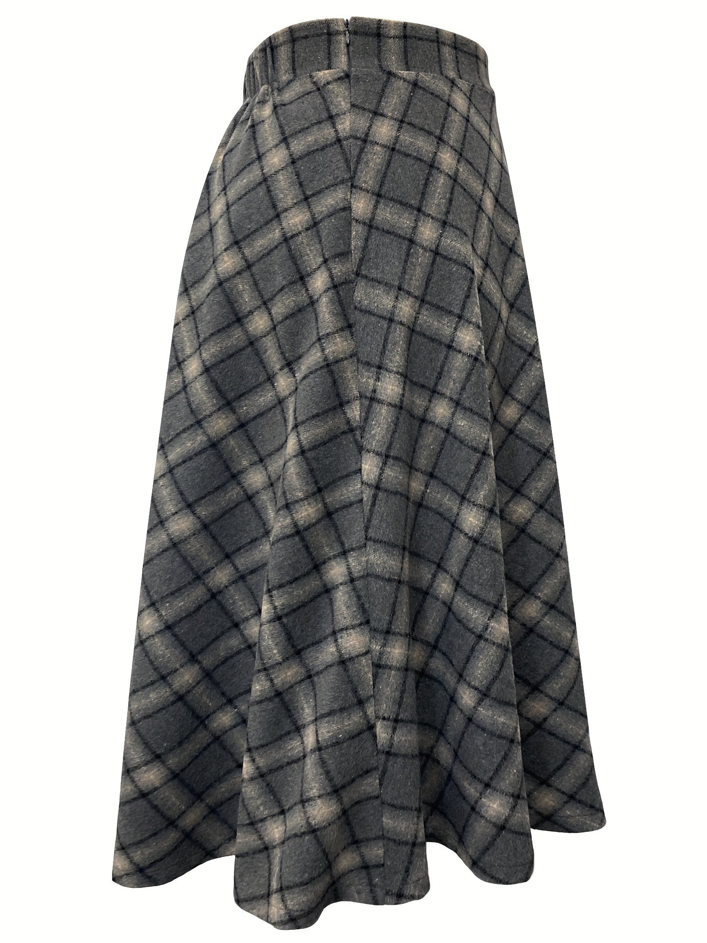 vlovelaw Plus Size Elegant Skirt, Women's Plus Plaid Print Elastic Woolen A-line All-match Skirt