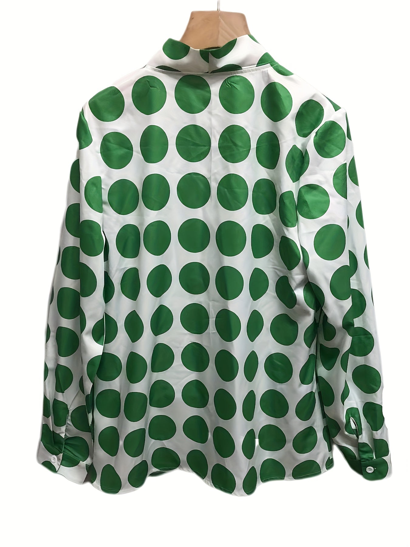 vlovelaw Polka Dot Print Tie Front Blouse, Boho Long Sleeve Blouse, Women's Clothing