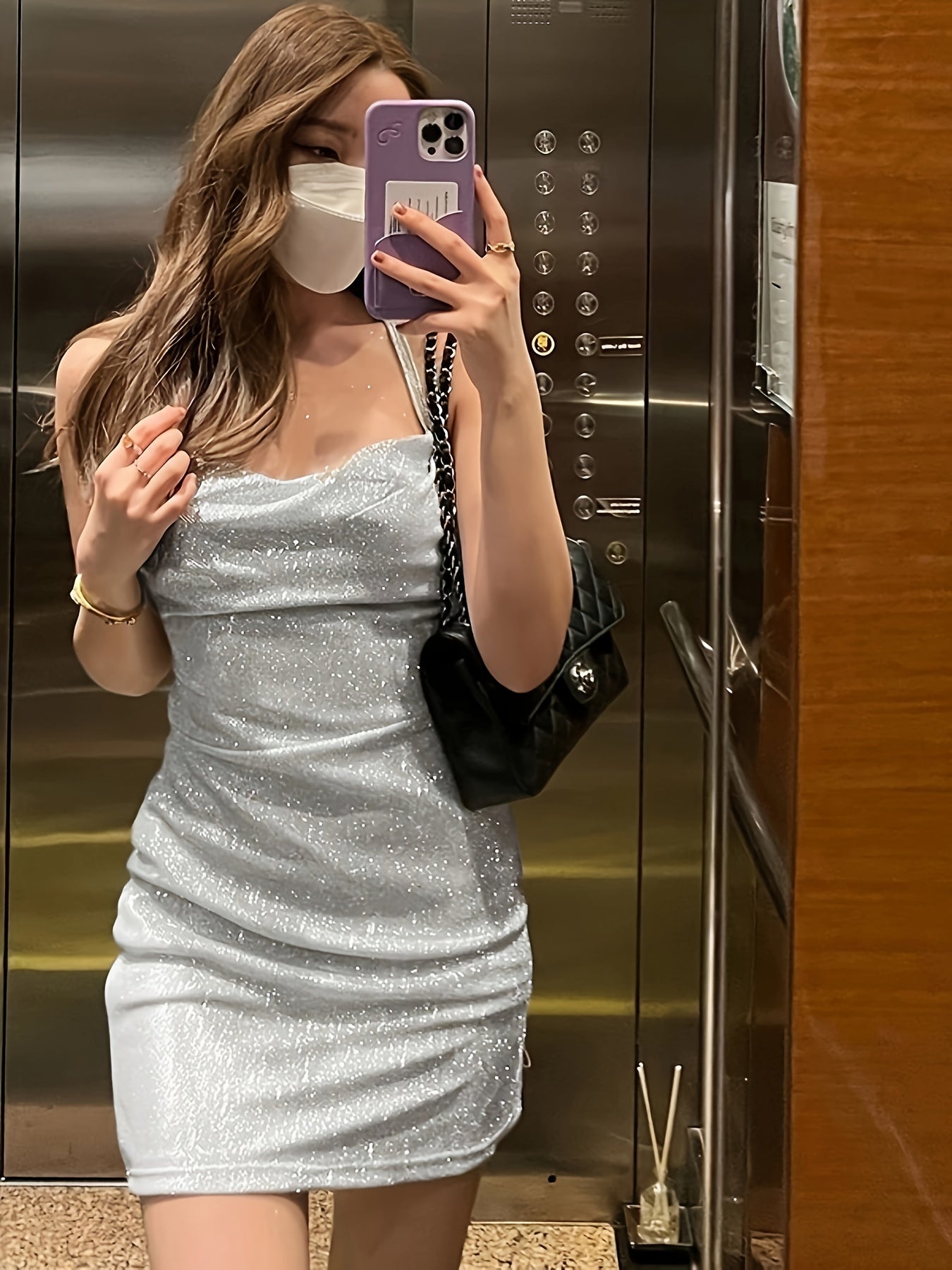 vlovelaw Spaghetti Strap Cowl Neck Dress, Elegant Sleeveless Tie Back Backless Bodycon Dress, Women's Clothing For Coquette/Cute/Y2K Style
