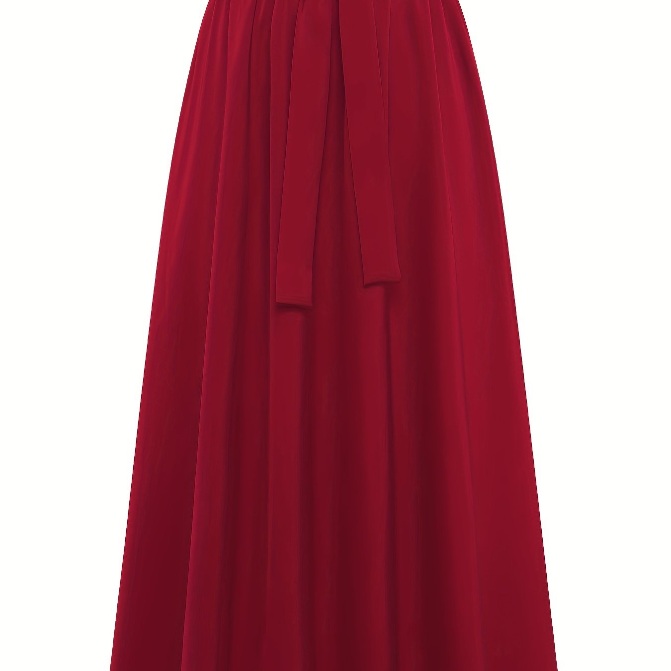 vlovelaw Solid Belted Maxi Skirts, Elegant Pleated Versatile Skirts, Women's Clothing