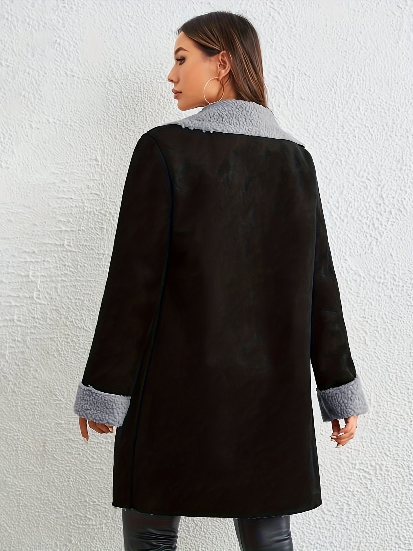 vlovelaw Button Front Notch Collar Coat, Elegant Thermal Long Sleeve Coat For Fall & Winter, Women's Clothing