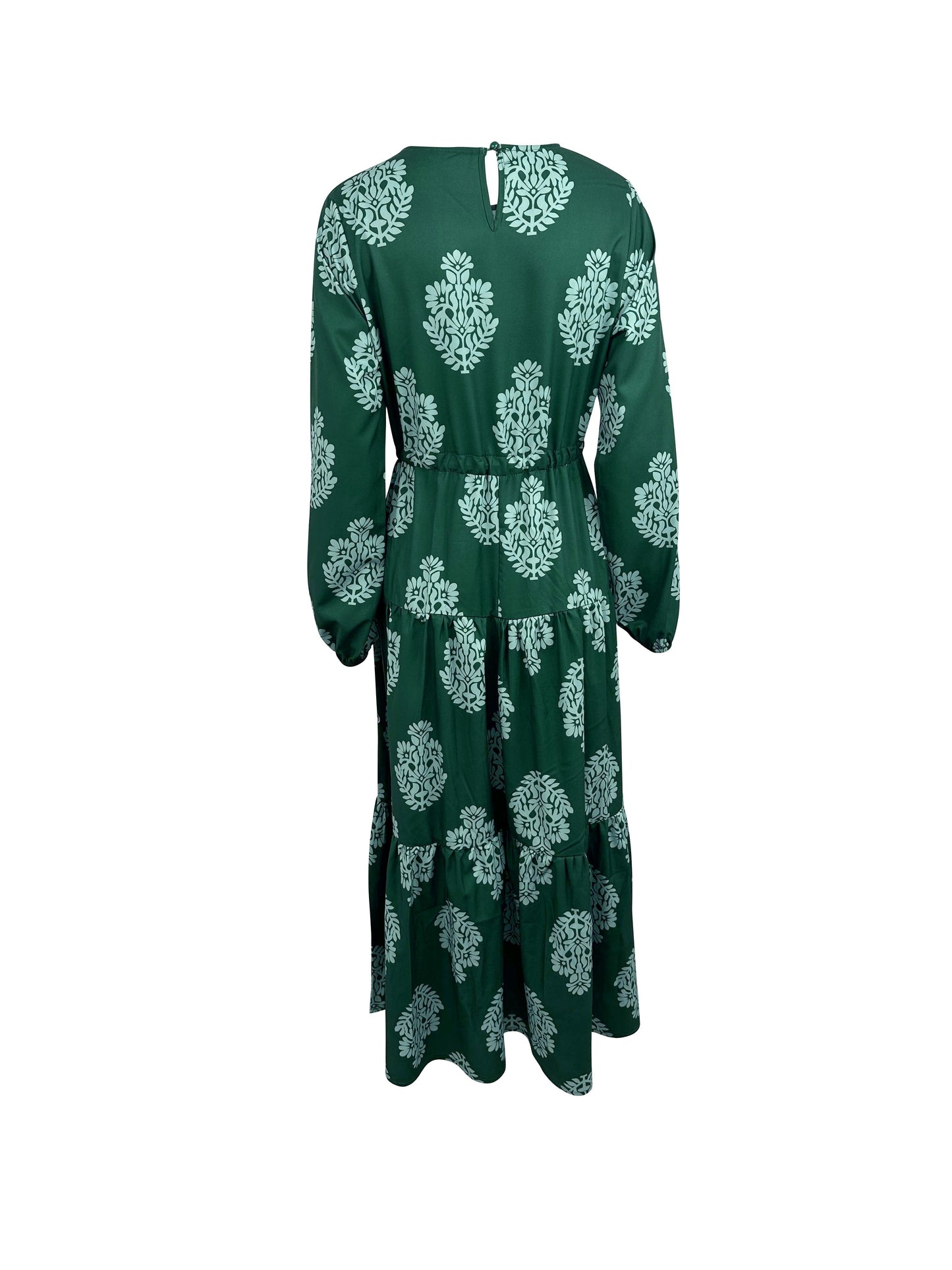Ethnic Graphic Print Kaftan Dress, Casual Tiered Lantern Sleeve Dress, Women's Clothing