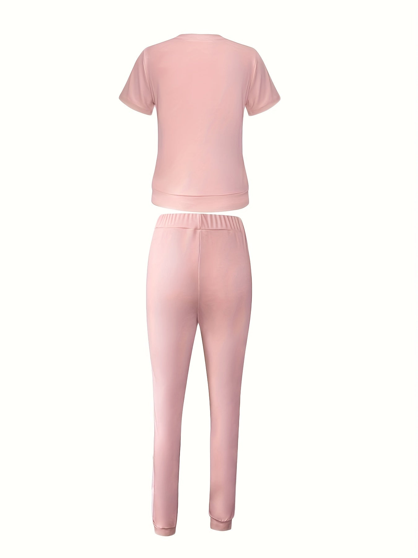 Casual Letter Print Two-piece Set, Short Sleeve T-shirt & Side Striped Pants Outfits, Women's Clothing