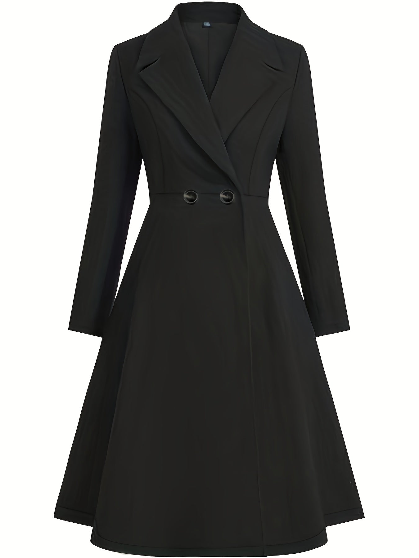 vlovelaw Plus Size Casual Coat, Women's Plus Solid Long Sleeve Double Breast Button Lapel Collar A-line Wool Blend Coat