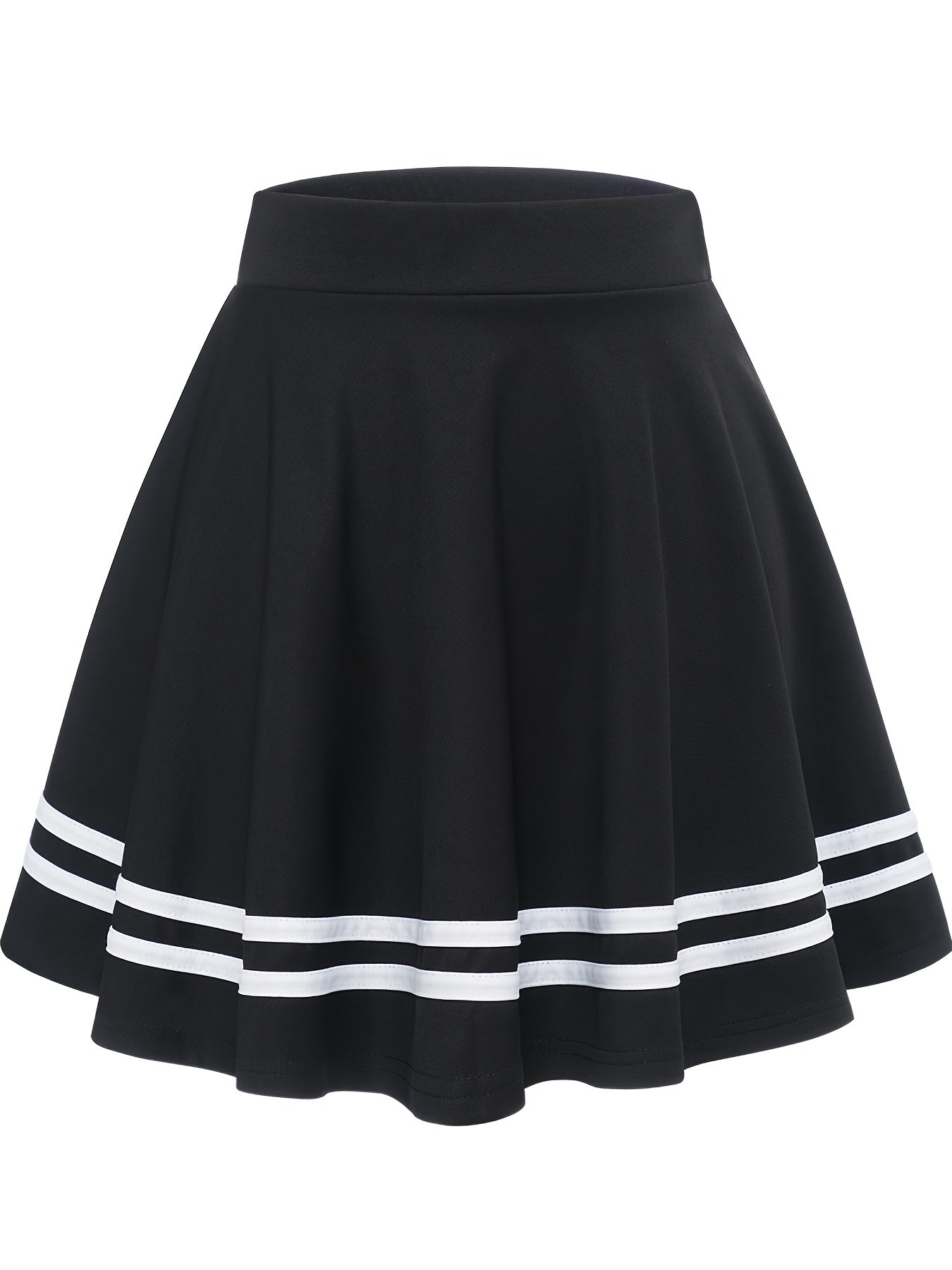 vlovelaw Striped A-Line Skater Skirt, Versatile High Waist Skirt For Spring & Summer, Women's Clothing