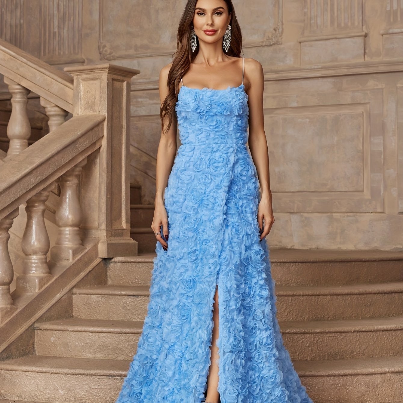vlovelaw Spaghetti Strap Split Dress, Elegant Evening Dress For Party & Banquet, Women's Clothing