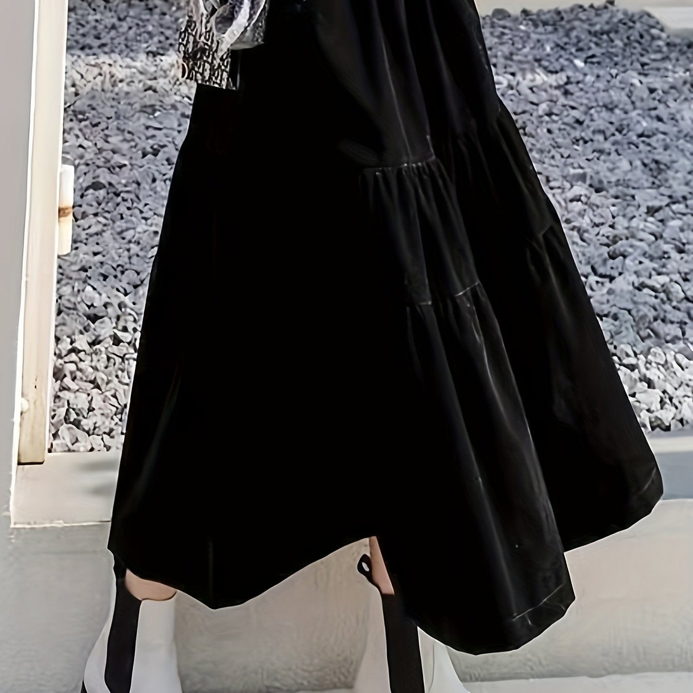vlovelaw Solid High Waist Skirt, Boho Ruched Draped Skirt, Women's Clothing