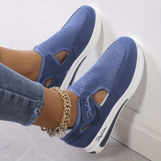 vlovelaw  Women's Breathable Knit Wedge Sneakers, Casual Cut Out Design Shoes, Women's Non Slip Platform Shoes