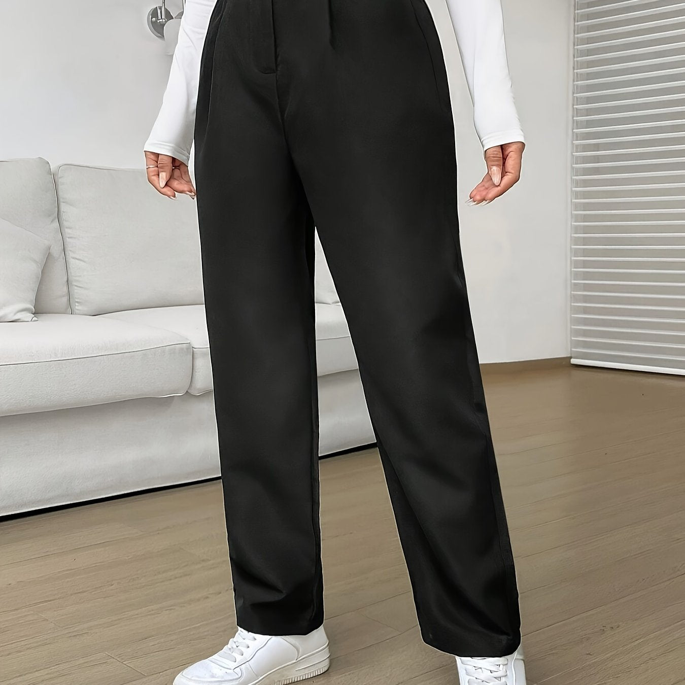 vlovelaw Solid Straight Leg Pants, Elegant High Waist Pants, Women's Clothing
