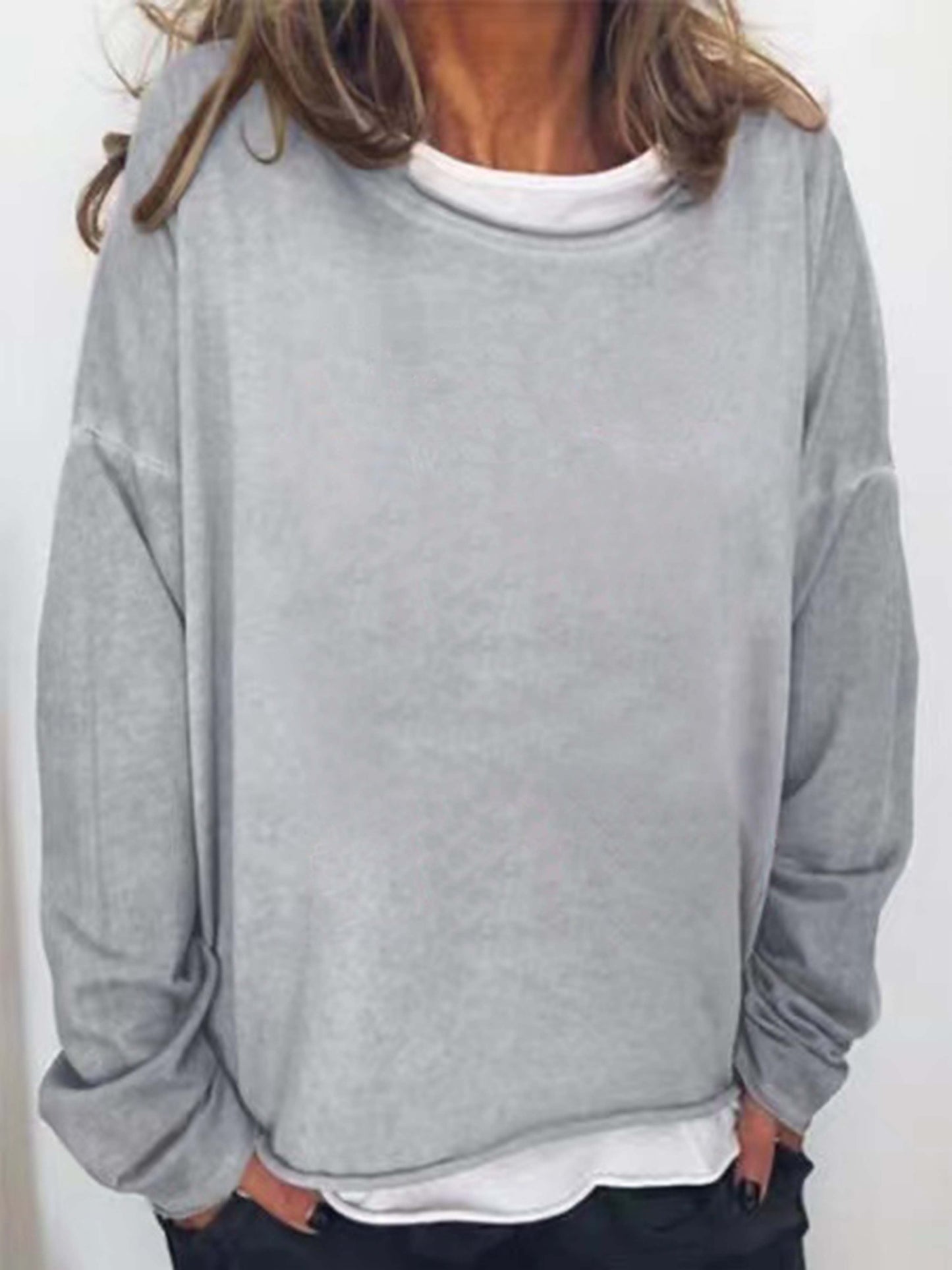 vlovelaw Solid Crew Neck Sweatshirt, Casual Long Sleeve Sweatshirt For Spring & Fall, Women's Clothing