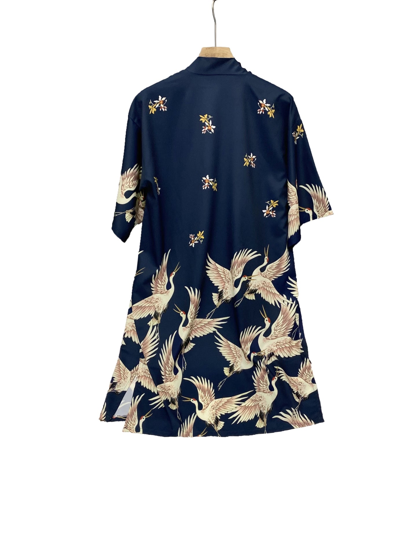 vlovelaw Crane Print Split Kimono, Elegant Open Front Long Sleeve Coat For Spring & Fall, Women's Clothing