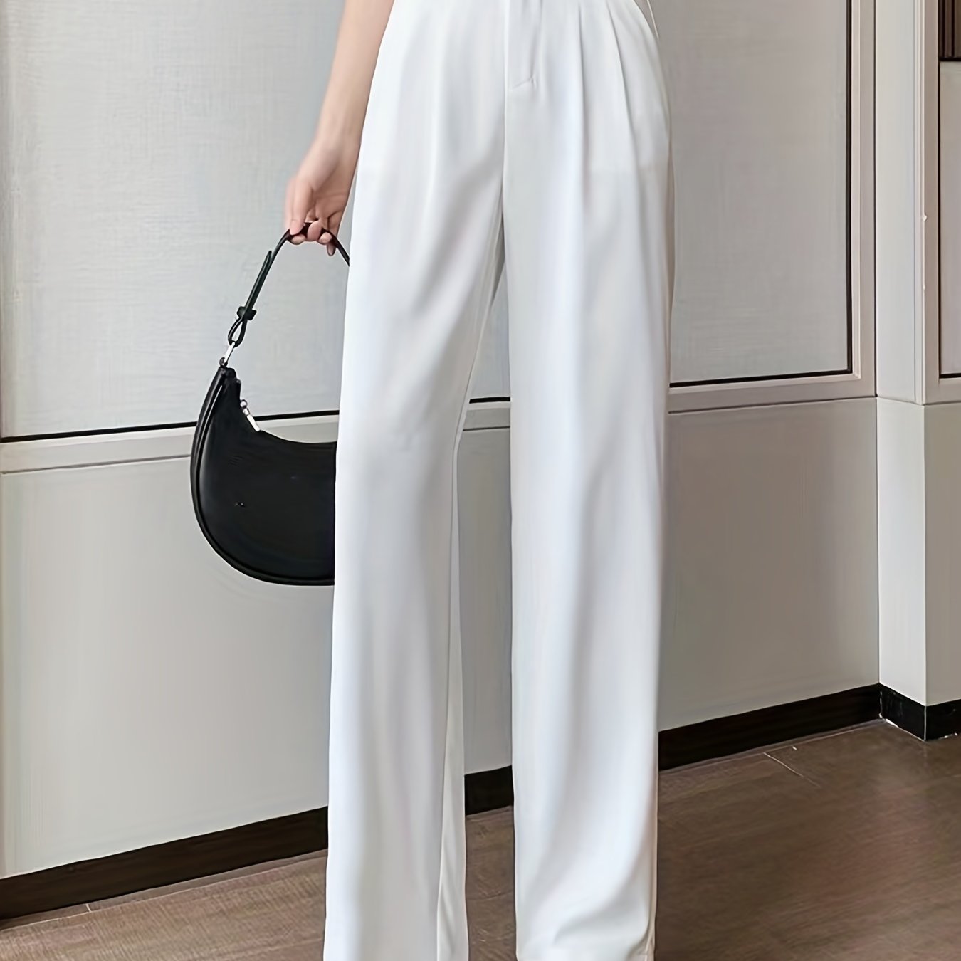 vlovelaw Solid High Waist Draped Long Length Pants, Casual Loose Spring & Autumn Pants, Women's Clothing