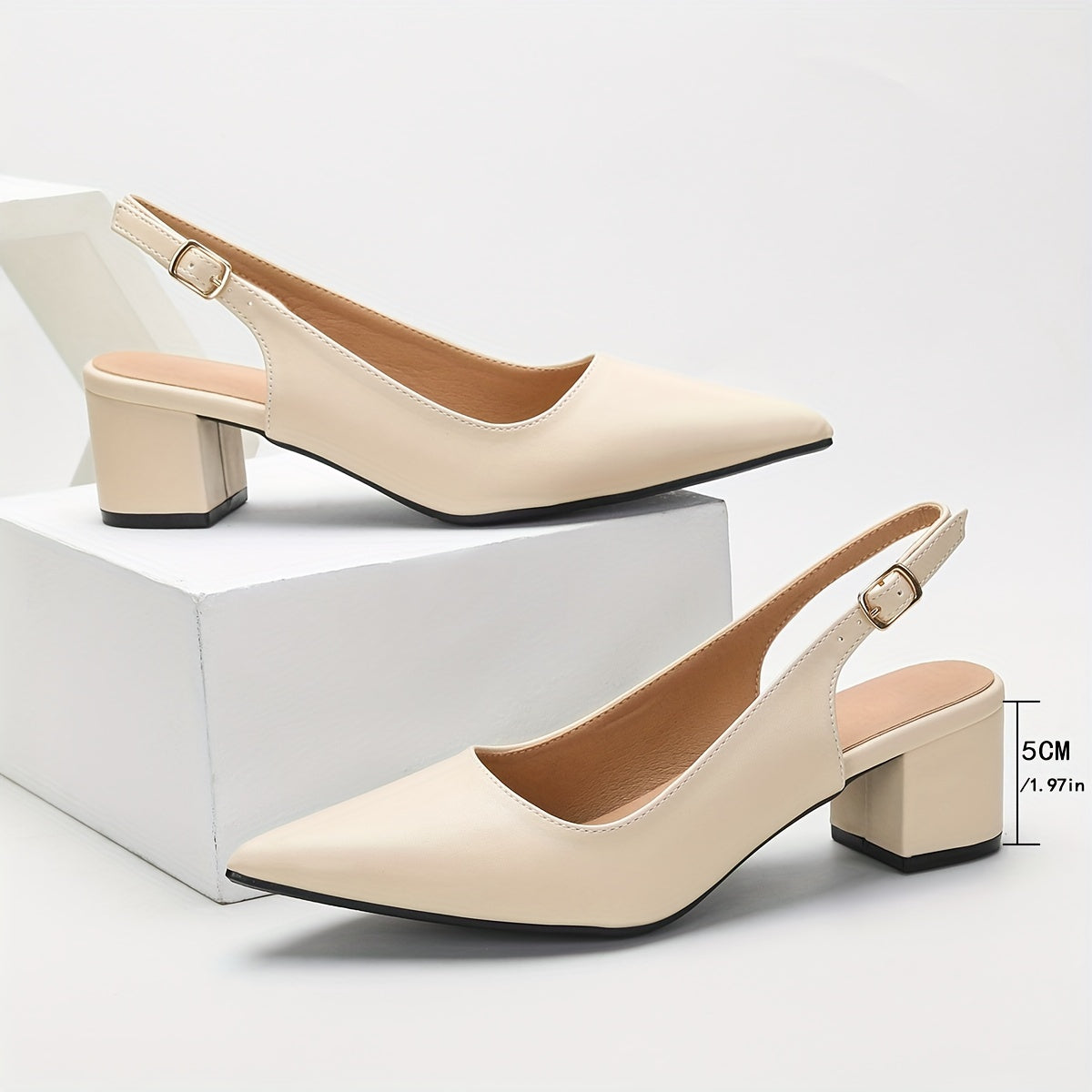 vlovelaw Elegant Women's Dress Pumps-Solid Color & Chunky Heels-Versatile Point Toe with Fashionable Slingback Buckle-Perfect for Evenings & Special Occasions
