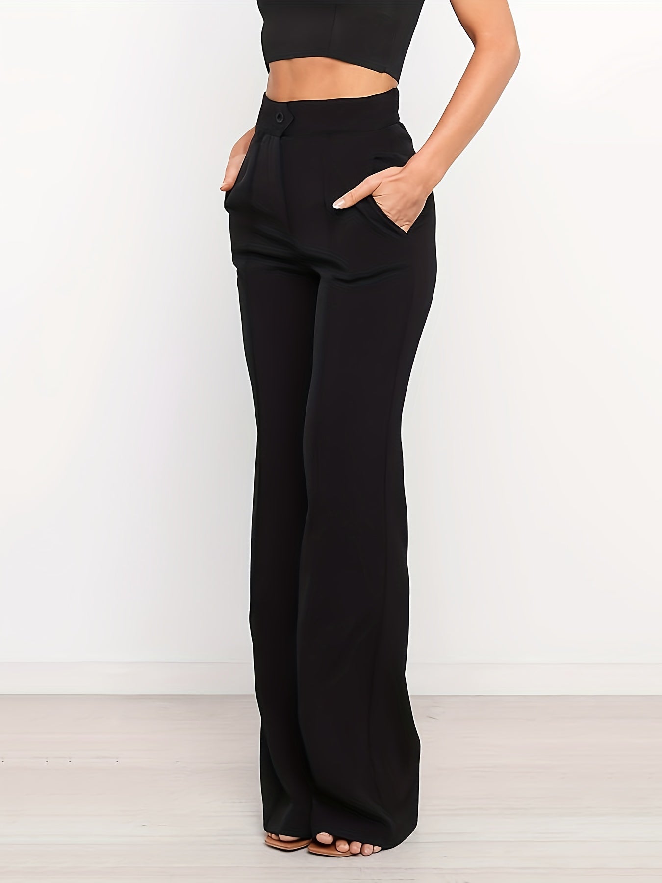 vlovelaw Solid High Waist Straight Leg Pants, Casual Simple Pants For Office & Work, Women's Clothing