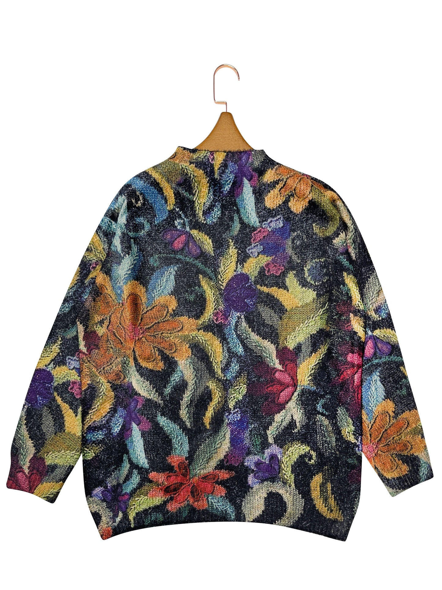 Floral Pattern Crew Neck Pullover Sweater, Casual Long Sleeve Loose Thick Sweater, Women's Clothing