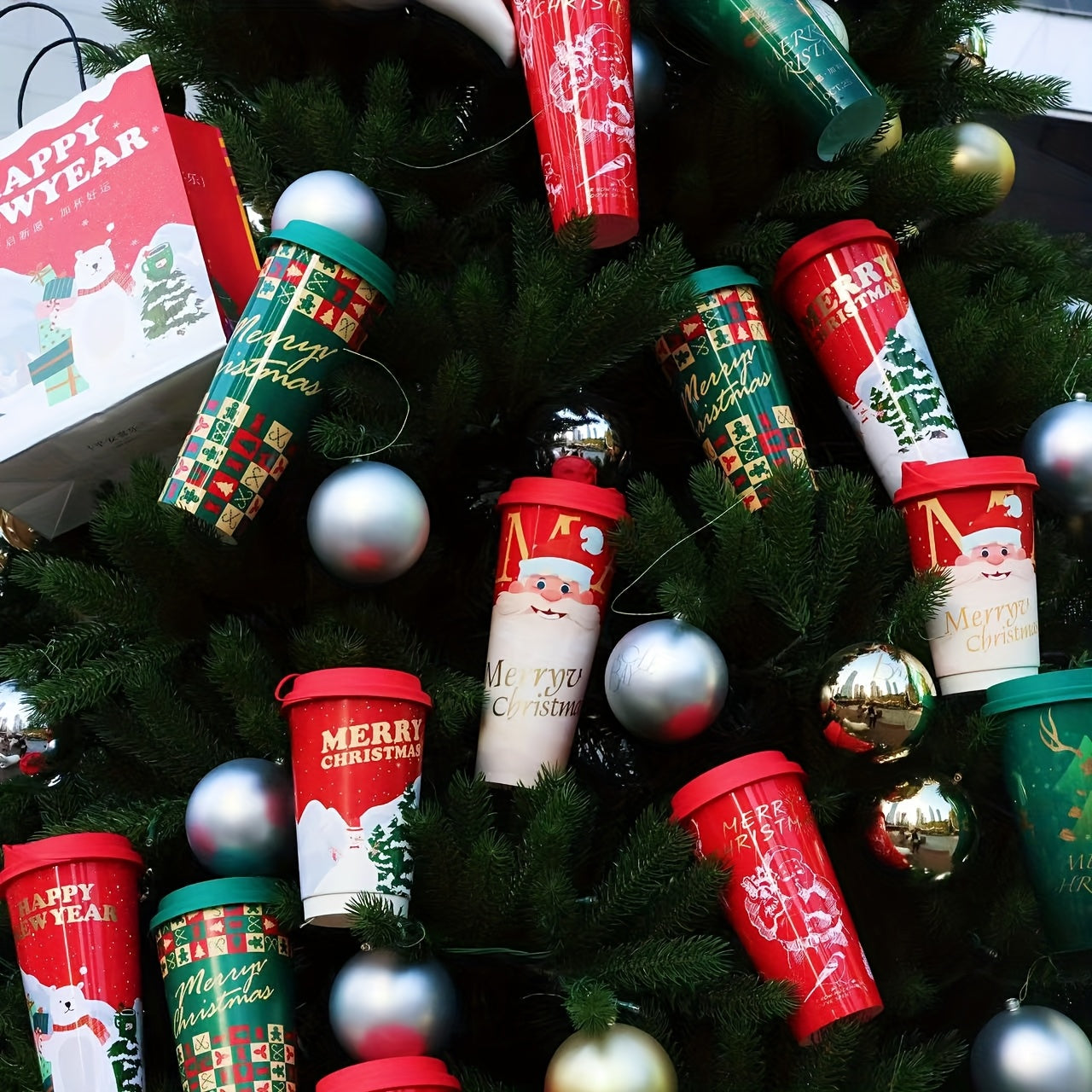 30-Pack Festive Holiday Cups - Christmas & New Year Theme, Lead-Free Polypropylene, Durable Reusable Drinkware with PET Coating, Hand Wash Only, Ideal for Cold Beverages, Travel & Home Use