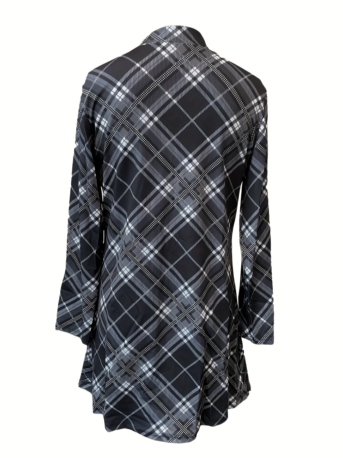 vlovelaw Plaid Print Mock Neck Dress, Elegant Long Sleeve Above Knee Dress, Women's Clothing