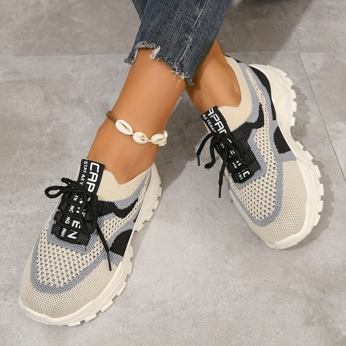 vlovelaw Women's Breathable Mesh Platform Sneakers, Casual Lace Up Outdoor Shoes, Comfortable Low Top Sport Shoes