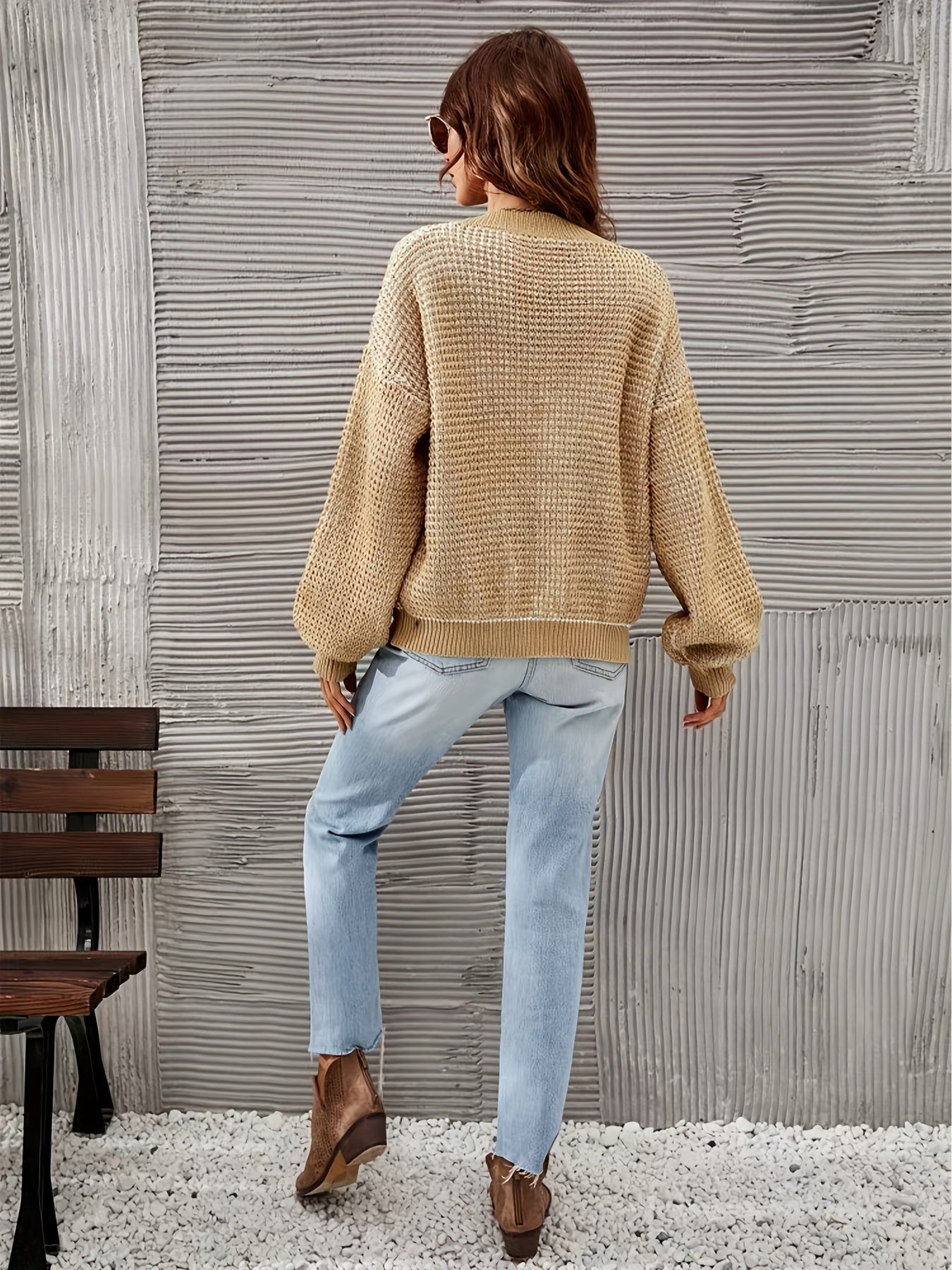 vlovelaw V Neck Button Up Sweater, Casual Sweater For Spring & Fall, Women's Clothing