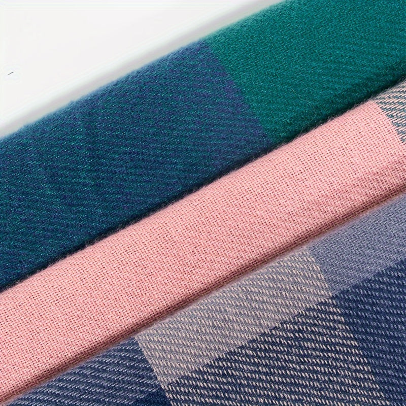 Elegant Plaid Tassel Shawl-Scarf: Chic Imitation Cashmere Warmth, Perfect for Any Winter Outing