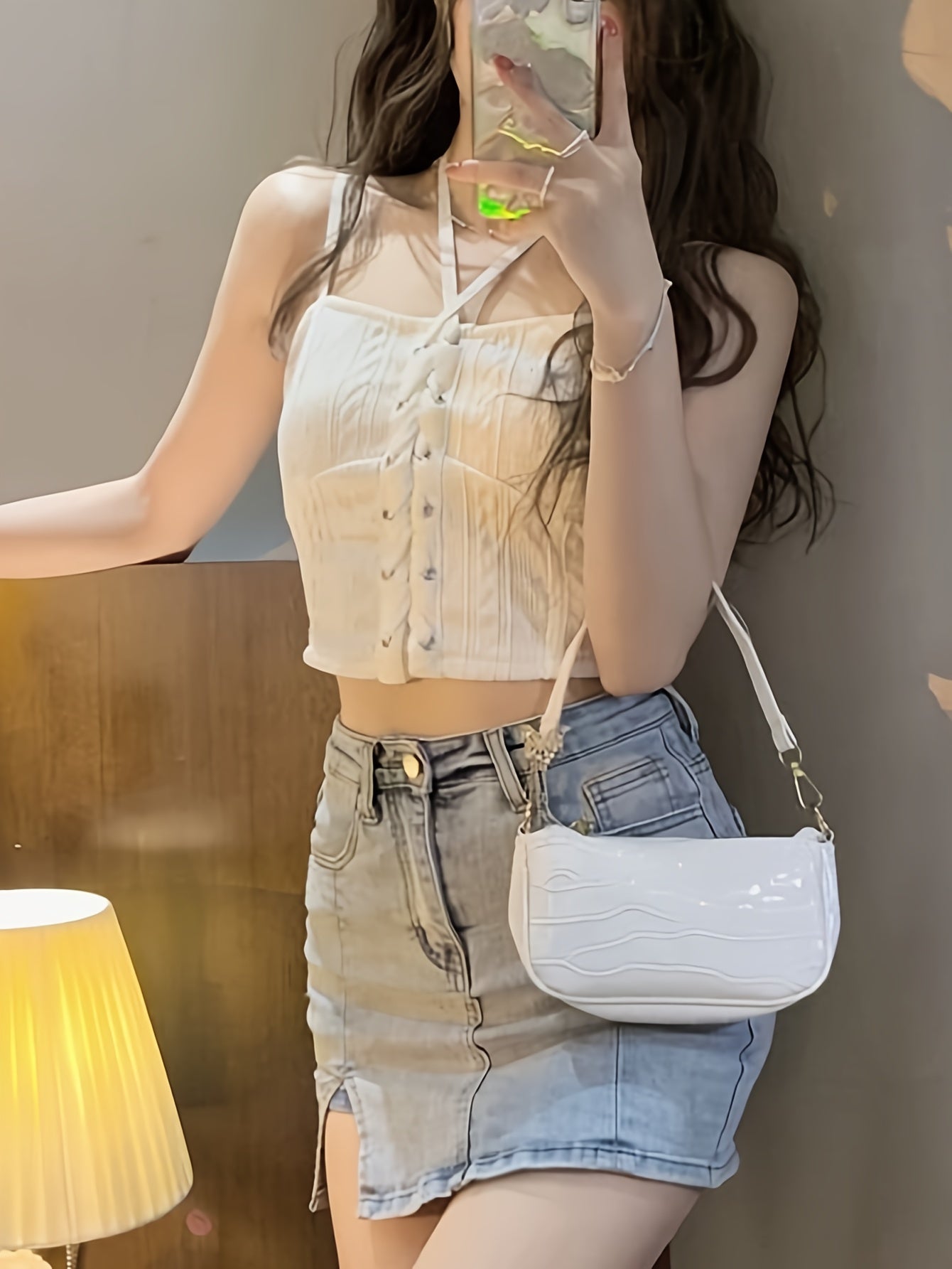 vlovelaw Lace Up Crop Cami Top, Chic Sleeveless Strap Top For Summer, Women's Clothing