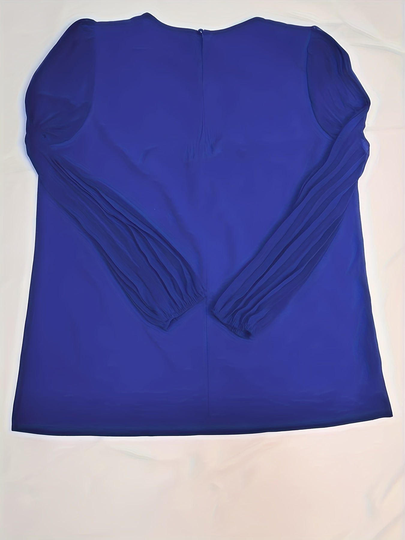 vlovelaw Solid Pleated Blouse, Elegant Crew Neck Long Sleeve Work Office Blouse, Women's Clothing