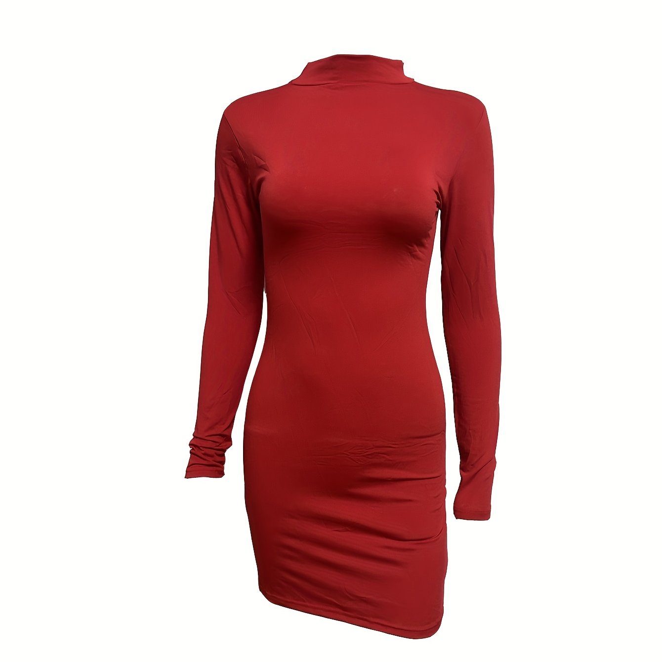 Mock Neck Bodycon Dress, Sexy Long Sleeve Dress For Spring & Fall, Women's Clothing
