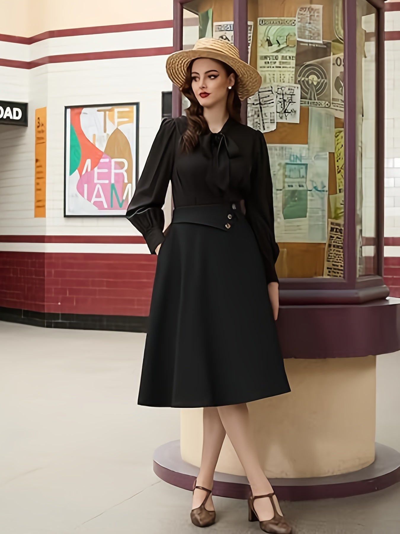 Solid High Waist Flared Skirt, Vintage Button Big Swing Midi Skirt, Women's Clothing