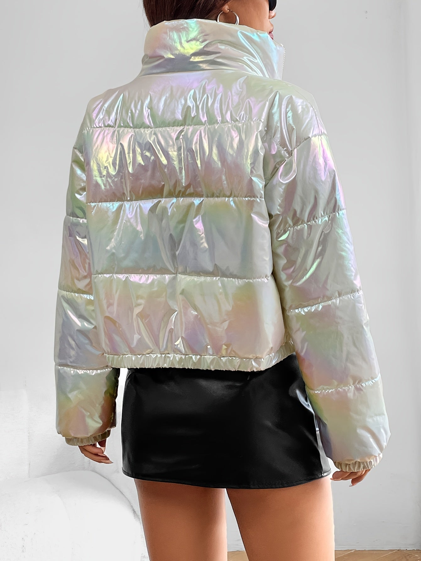 Zip Up Stand Collar Coat, Casual Long Sleeve Warm Outerwear, Women's Clothing