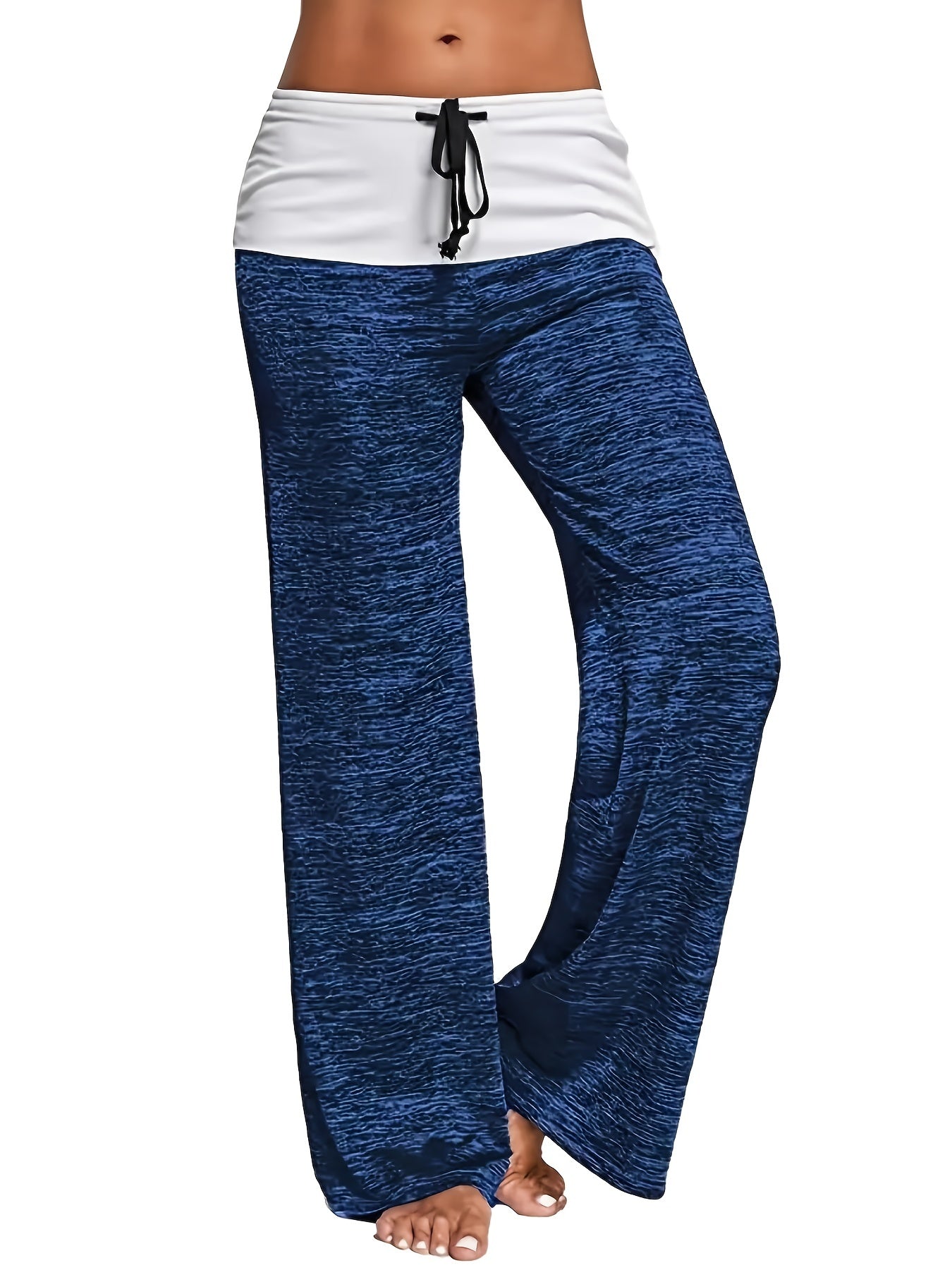 vlovelaw Plus Size Casual Pants, Women's Plus Colorblock Drawstring Slight Stretch Loose Fit Pants