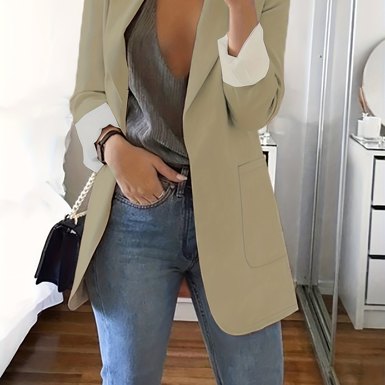 Solid Lapel Blazer, Casual Long Sleeve Open Front Work Office Outerwear, Women's Clothing