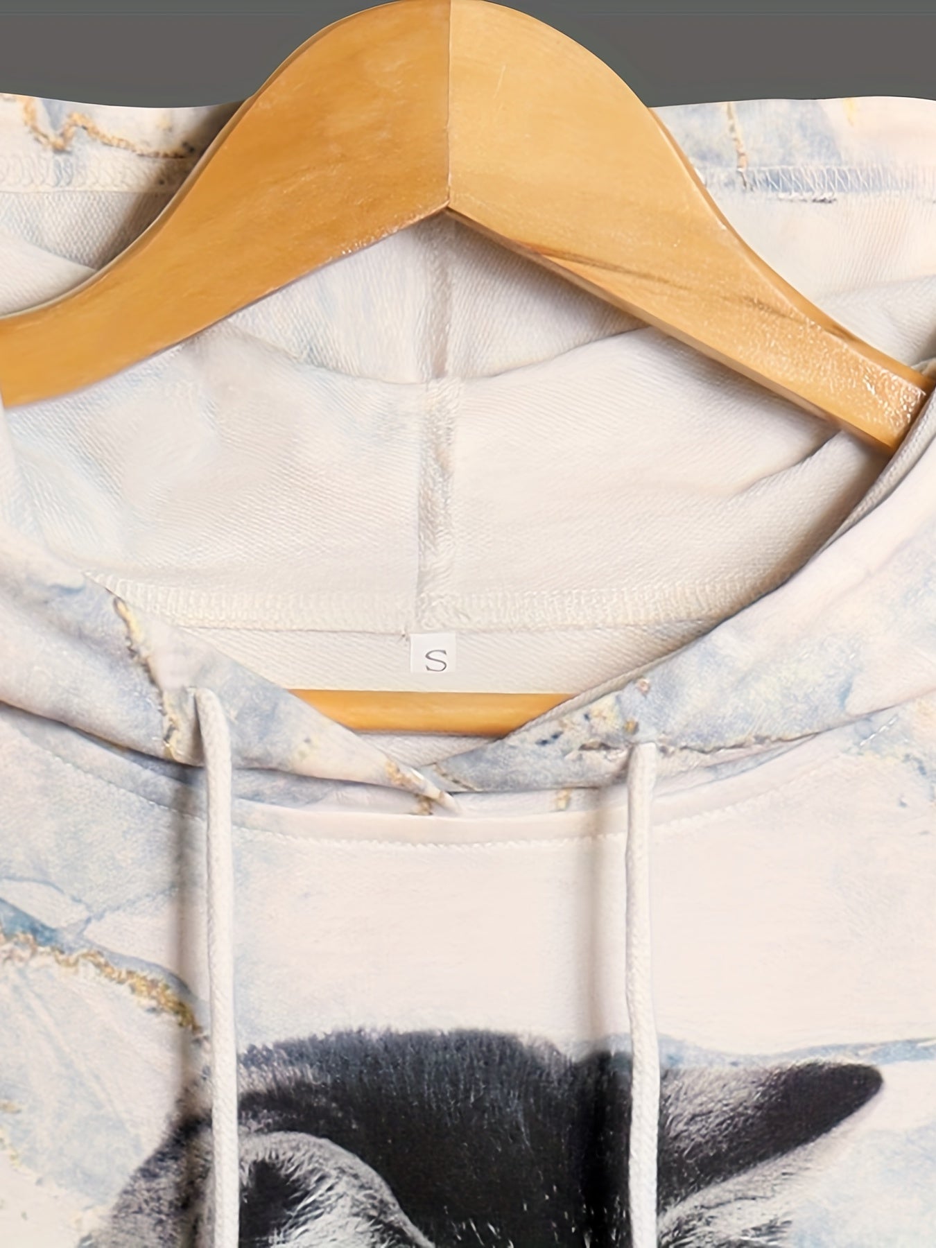 Cat Print Casual Sports Hooded Sweatshirs, Long Sleeve Drawstring Hoodie, Women's Sporty Sweatshirts