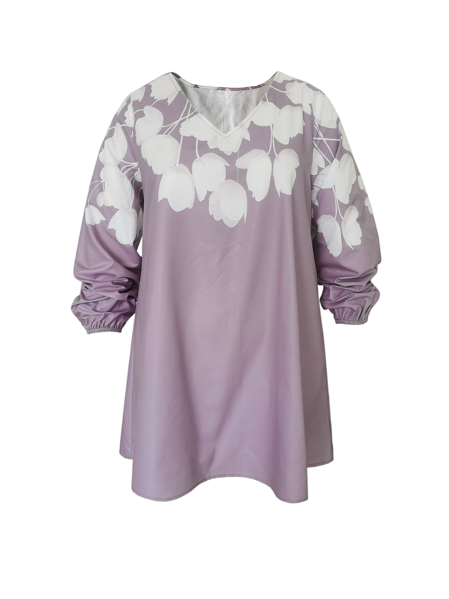 Plus Size Casual Top, Women's Plus Colorblock Floral Print Long Sleeve V Neck Tunic Top