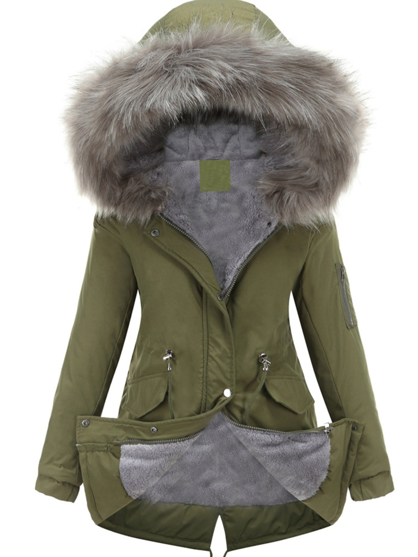 Cozy Faux Fur Lined Parka Hoodie - Soft, Thermal, Long Sleeve, Drawstring Waist, Zip-up, Casual, Warm Winter Coat for Women - Fall and Winter Essential