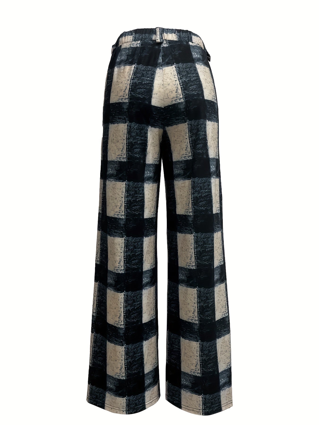 Plaid High Waist Wide Leg Pants, Casual Pants For Spring & Fall, Women's Clothing