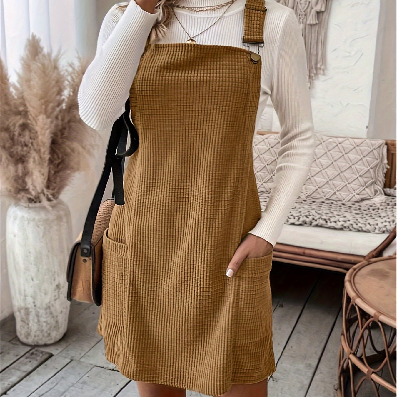 vlovelaw Pocket Solid Color Tank Dress, Casual Sleeveless Dress, Women's Clothing