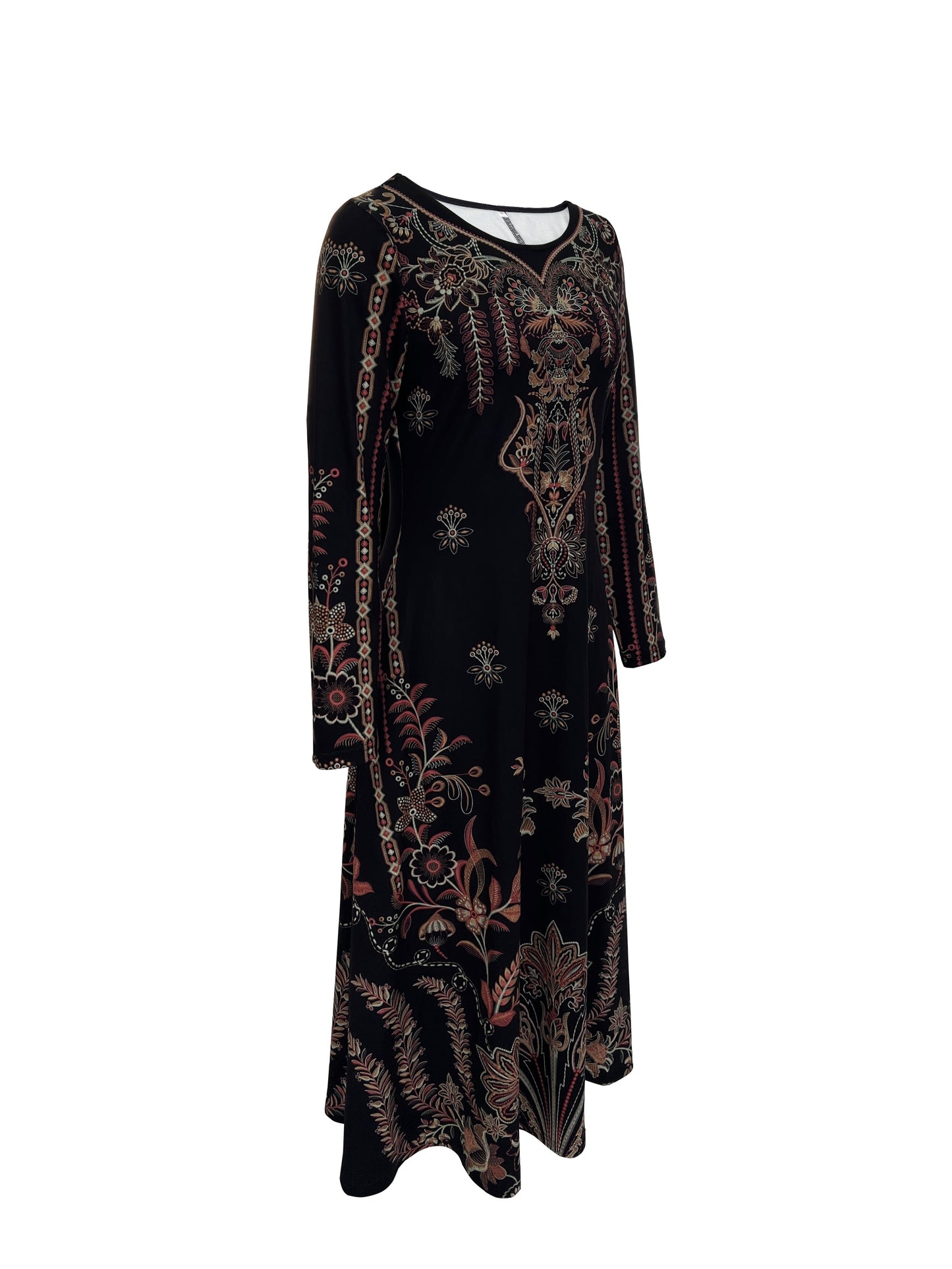 vlovelaw Floral Print Crew Neck Dress, Elegant Long Sleeve Dress For Spring & Fall, Women's Clothing