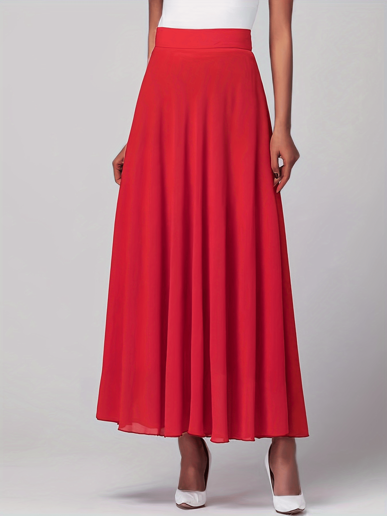 High Waist Chiffon Overlay Skirt, Casual Solid Skirt For Spring & Summer, Women's Clothing