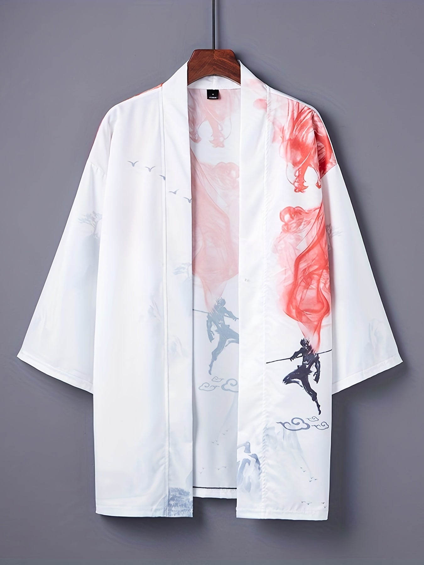 vlovelaw Phoenix Print Open Front Kimono, Casual Long Sleeve Coat For Spring & Summer, Women's Clothing