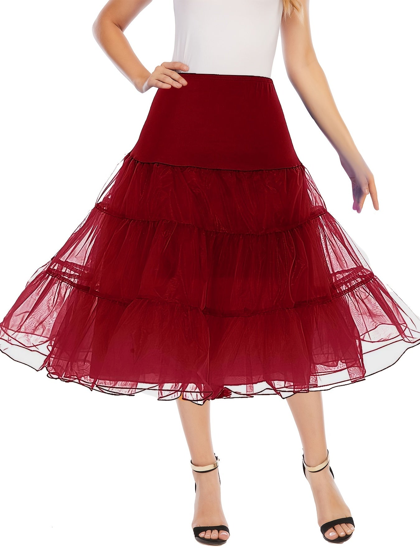 vlovelaw Solid High Waist Ruffled Hem Vintage Skirts, Casual Dancing Short Skirts, Women's Clothing