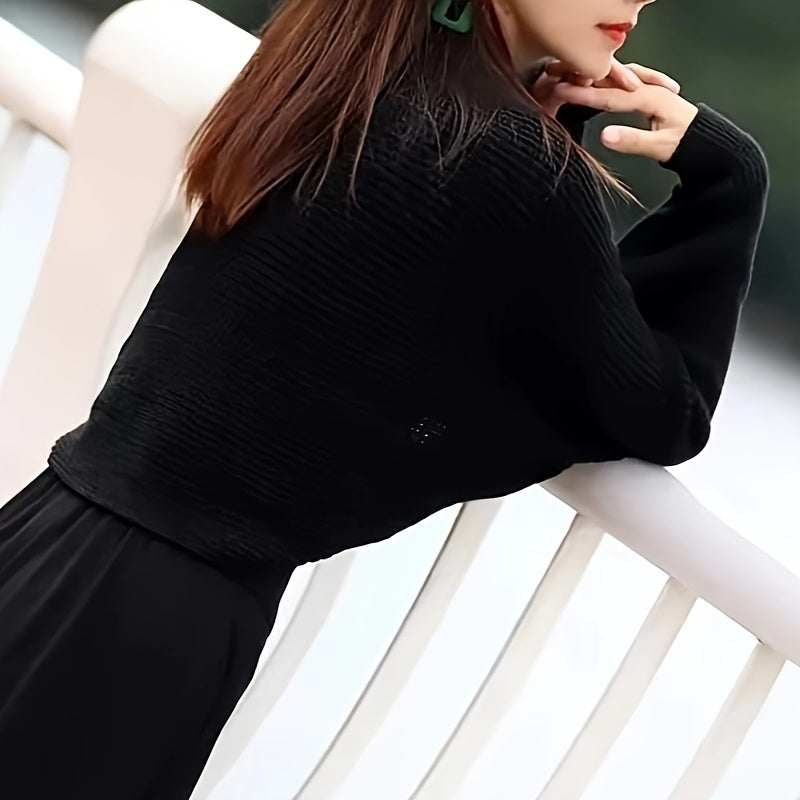 vlovelaw Solid Color Knit Shawl Thick Coldproof Warm Wrap Casual Elastic Cardigan For Women Autumn & Winter