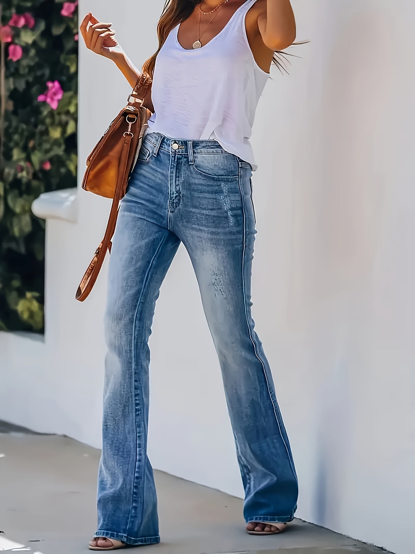 vlovelaw High Stretch Washed Bootcut Jeans, Slant Pockets Casual Denim Pants, Women's Denim Jeans & Clothing