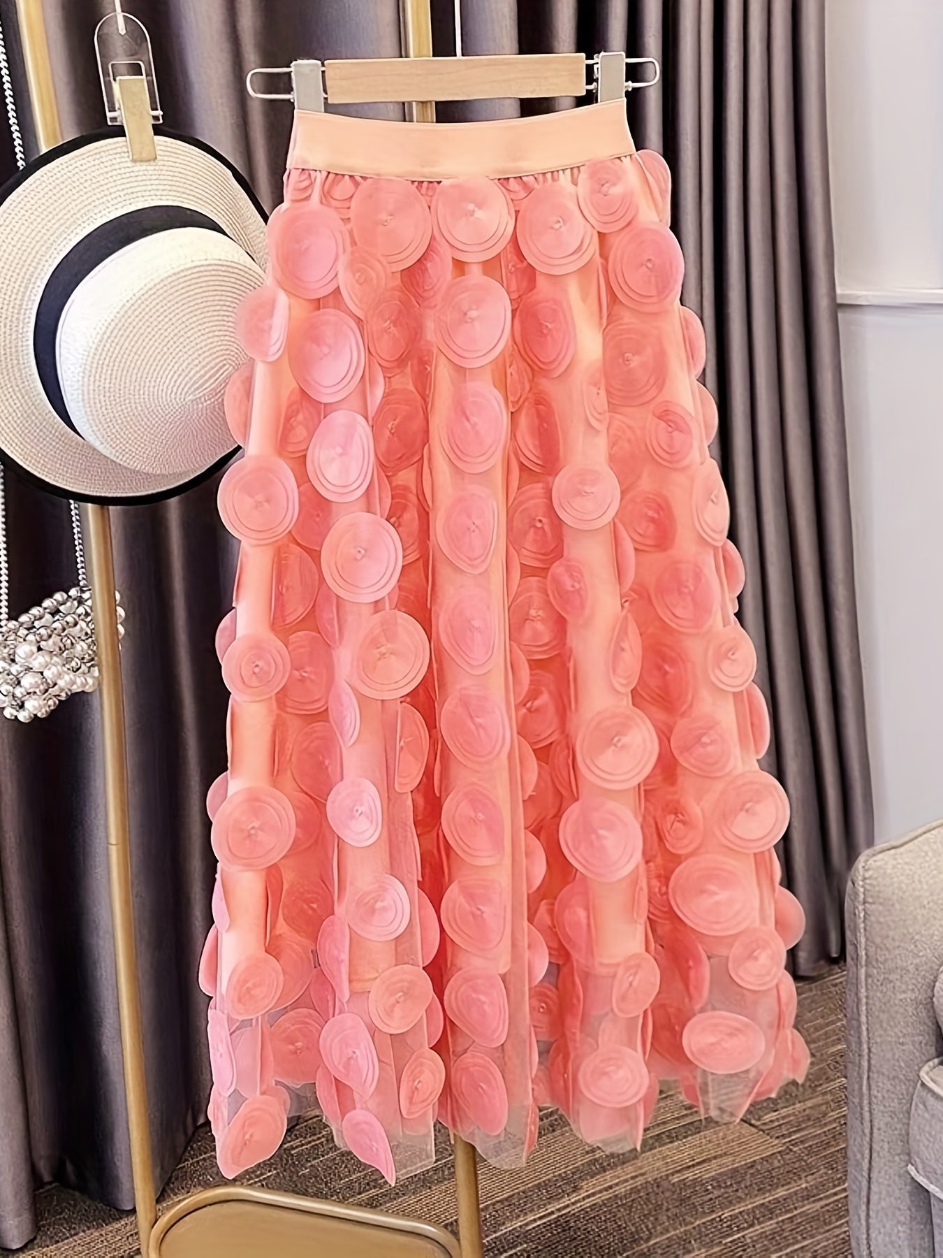 vlovelaw Applique High Waist Skirts, Elegant Maxi Skirts For Spring & Summer, Women's Clothing