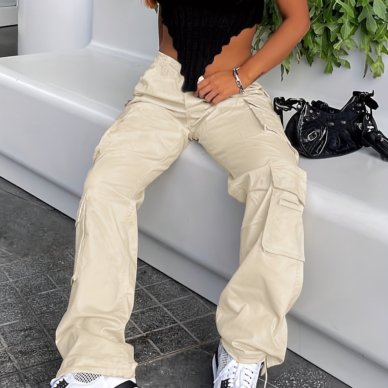 vlovelaw Women's Y2K Streetwear Cargo Pants - Vintage 90s High Waisted Wide Leg Overalls With Pockets