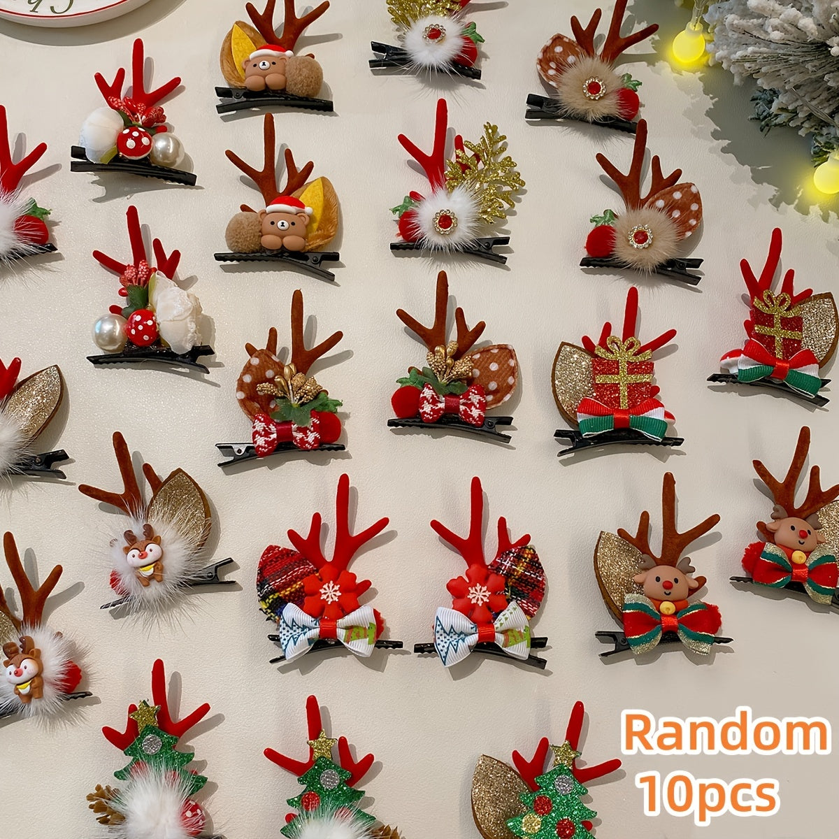 10pcs Festive Christmas Hair Accessories Set - Adorable Elk Antler & Bow Designs, Durable PVC Material, Perfect for Holiday Parties, Gifts, and Winter Fashion
