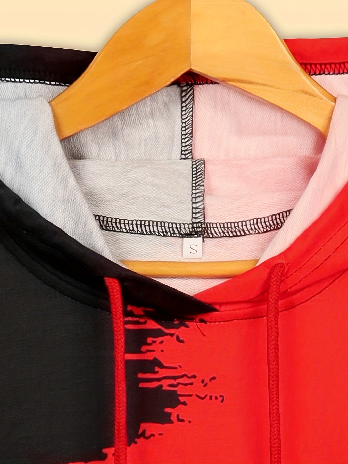 Two Tone Print Casual Sports Hooded Sweatshirts, Color Block Drawstring Hoodie, Women's Sporty Sweatshirts