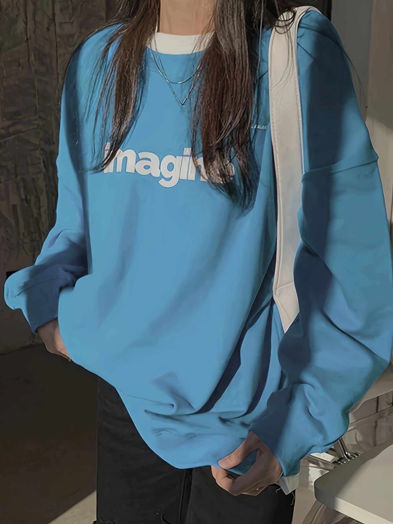 vlovelaw Letter Print Pullover Sweatshirt, Casual Long Sleeve Crew Neck Sweatshirt For Fall & Winter, Women's Clothing