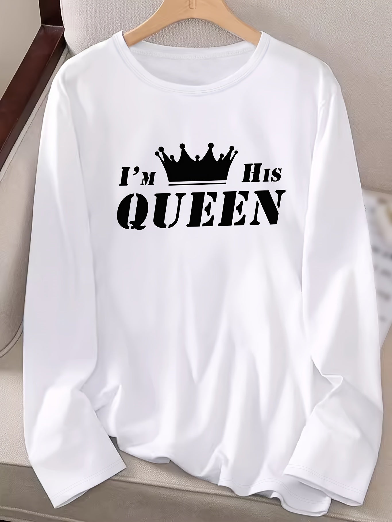 letter print t-shirt, long sleeve crew neck casual top for spring & fall, women's clothing